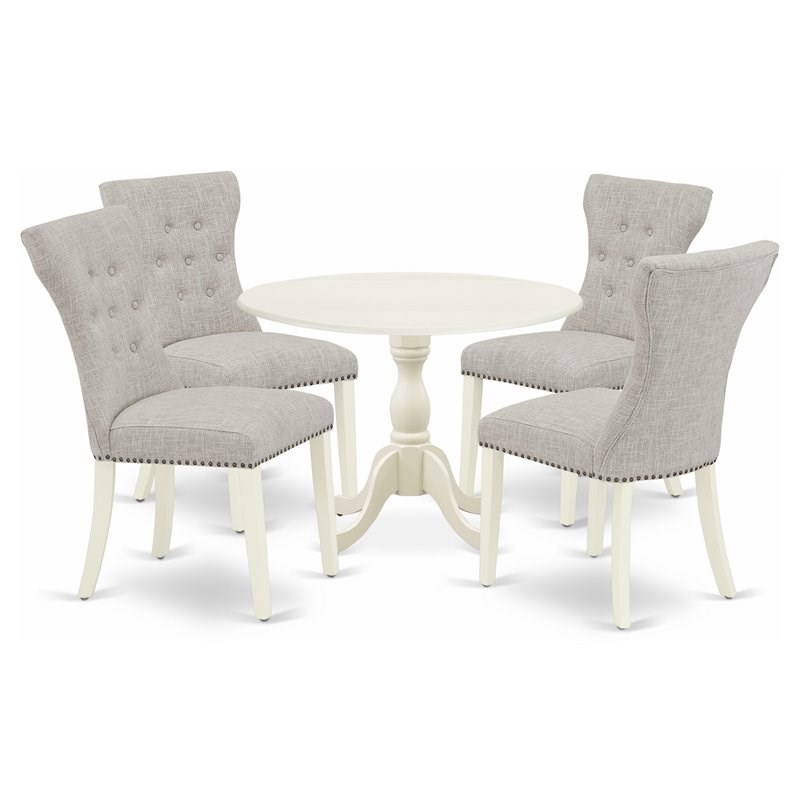 East West Furniture Dublin 5-piece Wood Dining Set in Linen White/Doeskin