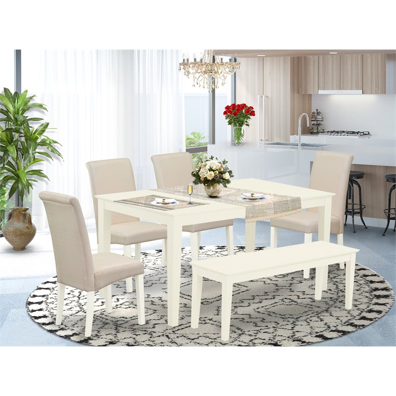 East West Furniture Capri 6-piece Wood Dining Set in Linen White/Cream