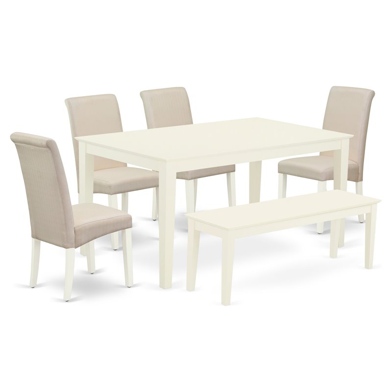East West Furniture Capri 6-piece Wood Dining Set in Linen White/Cream