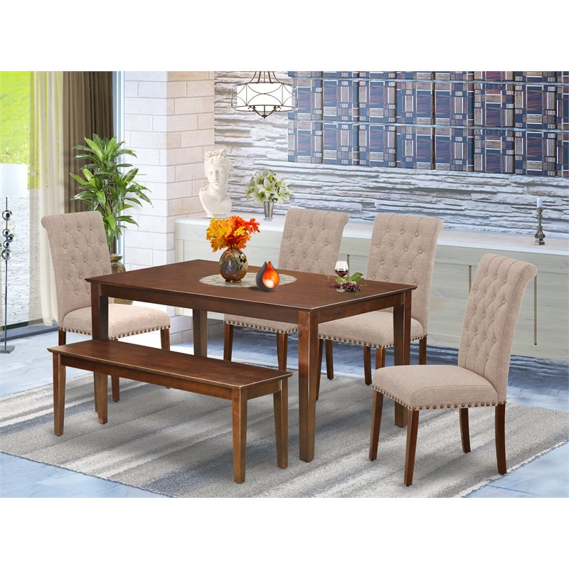 East West Furniture Capri 6-piece Wood Dining Set in Mahogany/Light Fawn