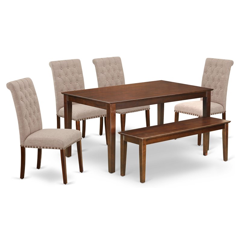 East West Furniture Capri 6-piece Wood Dining Set in Mahogany/Light Fawn