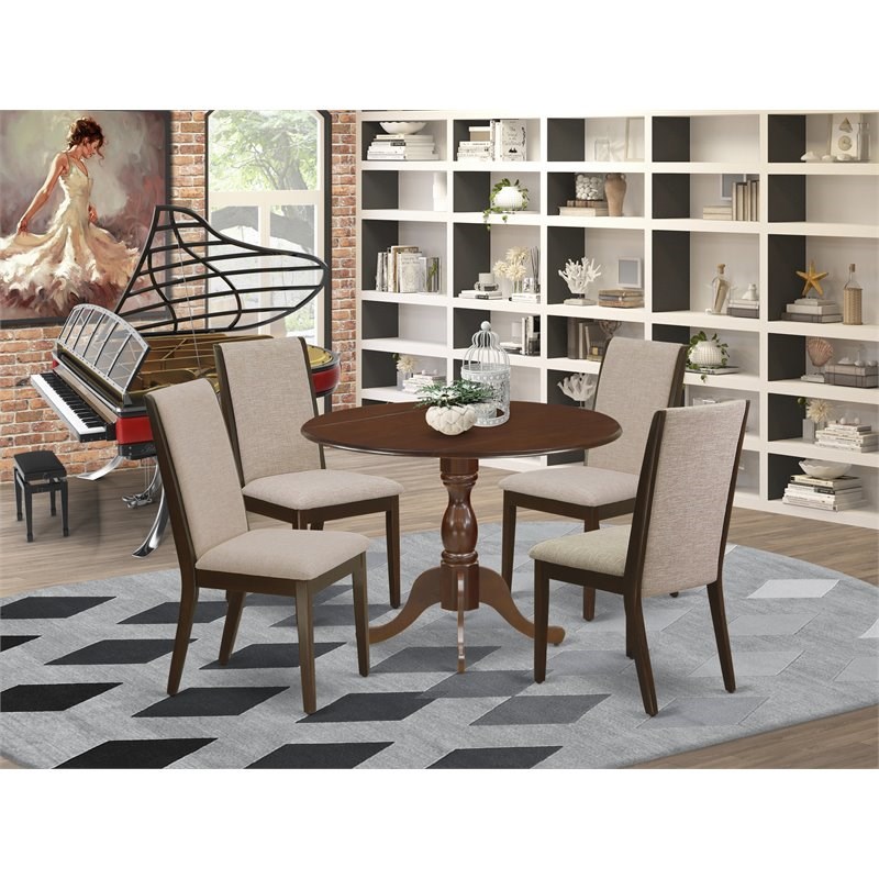 East West Furniture Dublin 5-piece Wood Dining Set in Mahogany/Light Tan