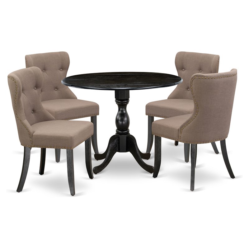 East West Furniture Dublin 5-piece Wood Dining Set in Wire Brush Black/Coffee
