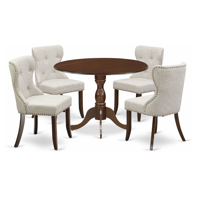 East West Furniture Dublin 5-piece Wood Dining Set in Mahogany/Doeskin