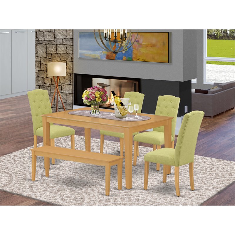 East West Furniture Capri 6-piece Wood Dining Set in Oak/Lime Green