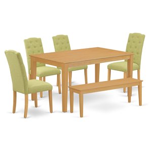 East West Furniture Capri 6-piece Wood Dining Set in Oak/Lime Green