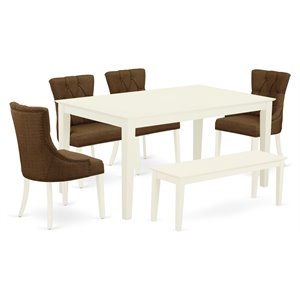 East West Furniture Capri 6-piece Wood Dining Set in Linen White/Dark Coffee