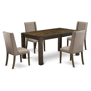 East West Furniture Celina 5-piece Wood Dining Set in Jacobean Brown/Dark Khaki