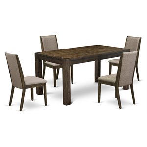 East West Furniture Celina 5-piece Wood Dinette Set in Jacobean Brown/Dark Khaki