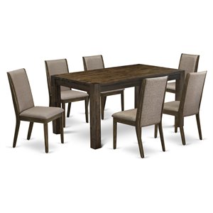 East West Furniture Celina 7-piece Wood Kitchen Set in Jacobean Brown/Dark Khaki