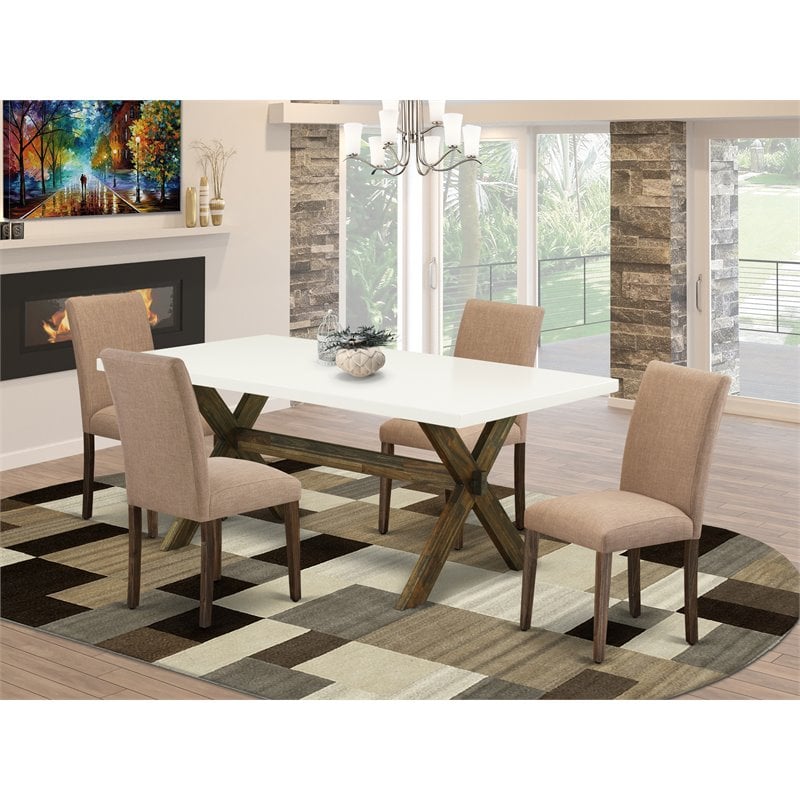 East West Furniture X-Style 5-piece Dining Table Set in Brown/Light Sable