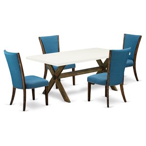 East West Furniture X-Style 5-piece Wood Dinette Set in Blue and White