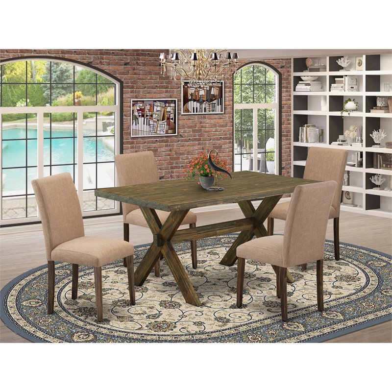 East West Furniture X-Style 5-piece Dining Room Set in Brown/Light Sable