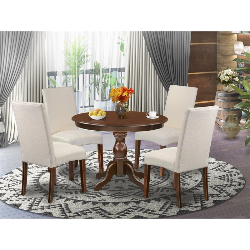 East West Furniture Hartland 5-piece Wood Dining Set in Mahogany/Cream