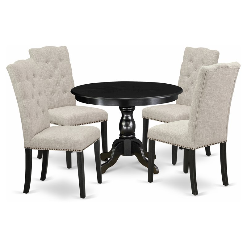 East West Furniture Hartland 5-piece Wood Dining Set in Wire Brush Black/Doeskin