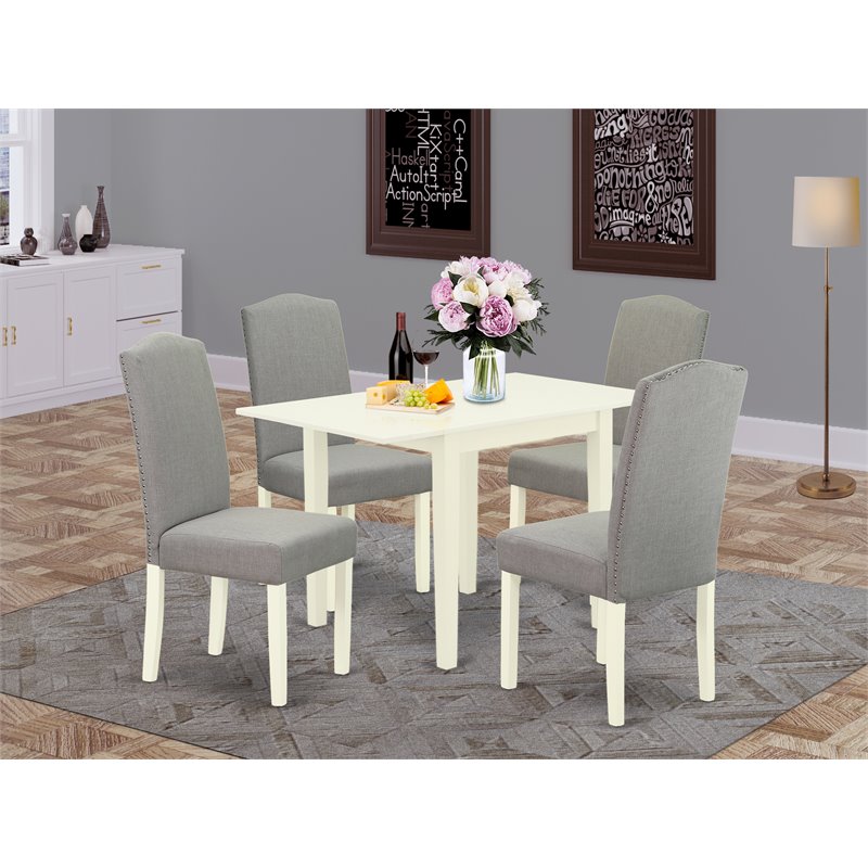 East West Furniture 5-Piece Wood Dining Set in Linen White/Shitake