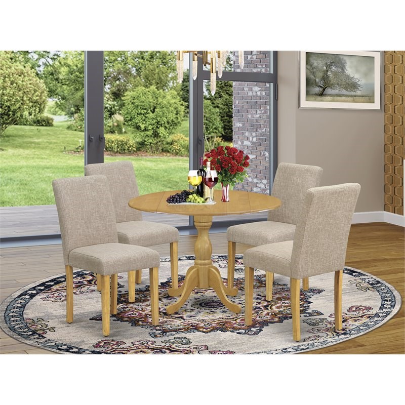 East West Furniture Dublin 5-piece Wood Dining Set in Oak/Light Tan