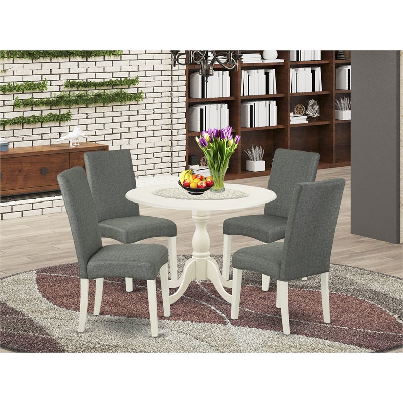 East West Furniture Dublin 5-piece Wood Dining Set in Linen White/Gray