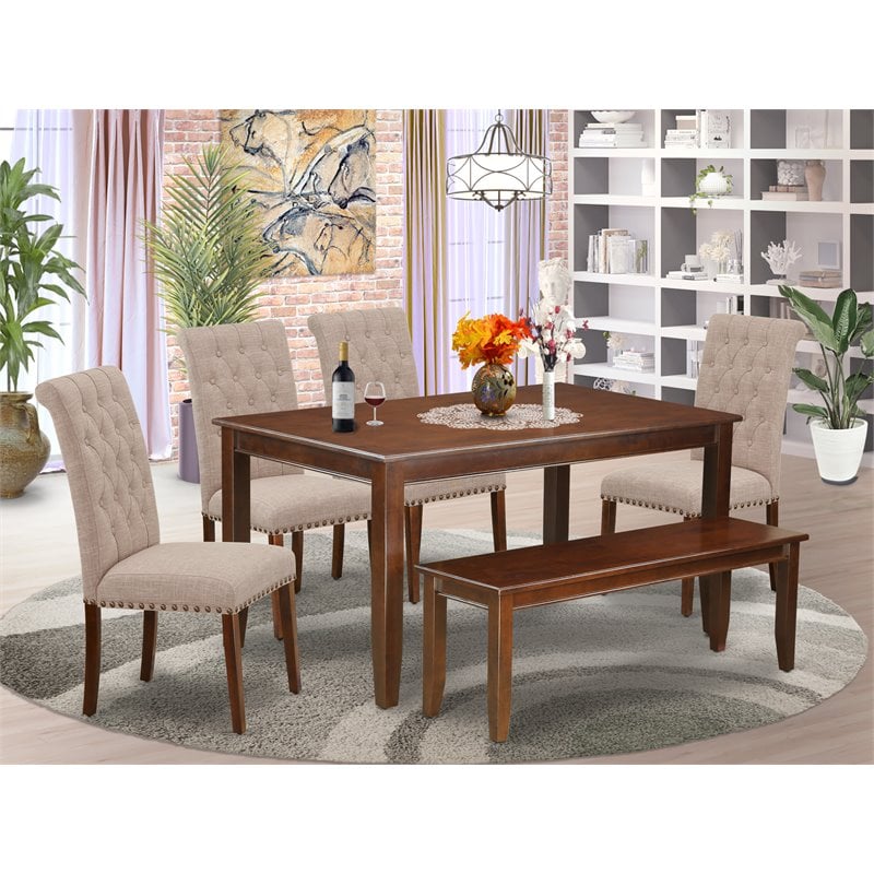 East West Furniture Dudley 6-piece Wood Dining Set in Mahogany/Light Fawn