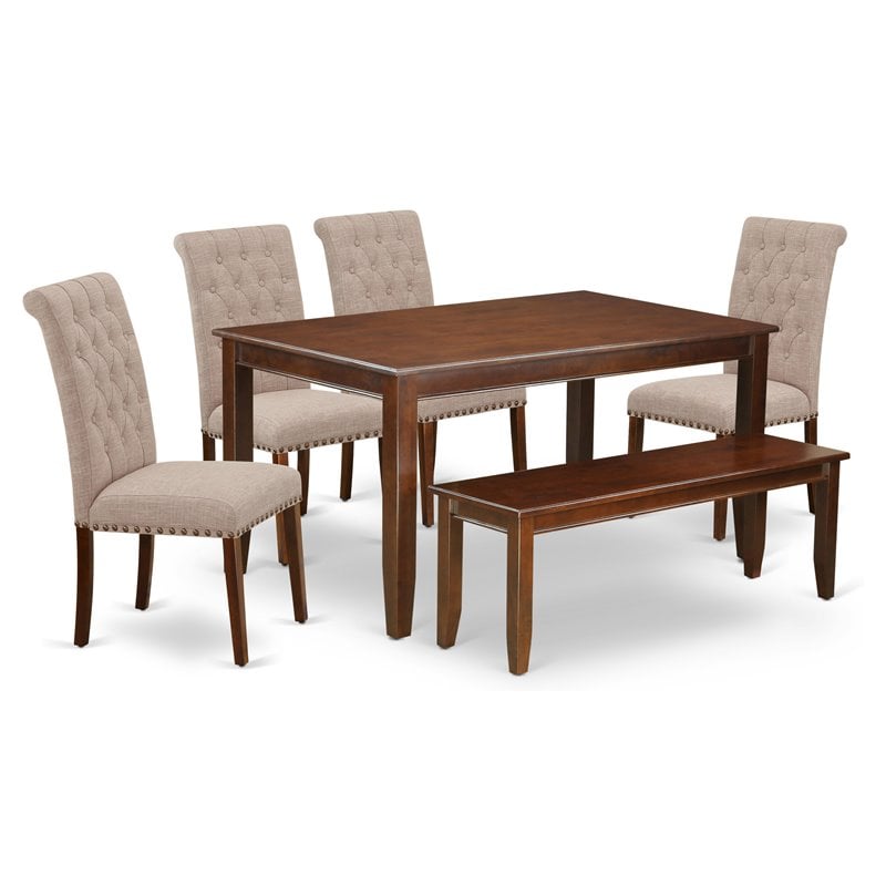 East West Furniture Dudley 6-piece Wood Dining Set in Mahogany/Light Fawn