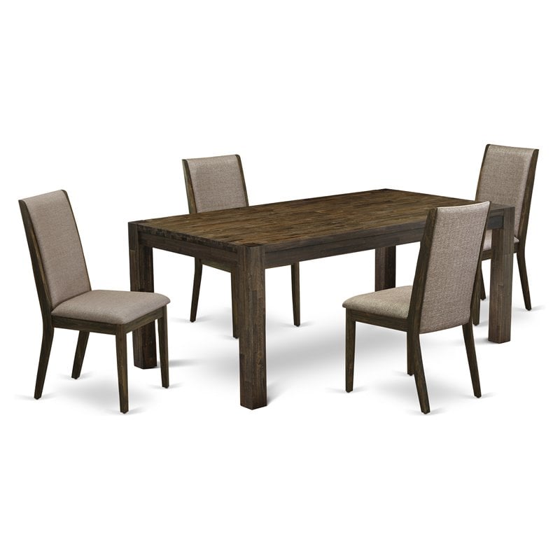 East West Furniture Lismore 5-piece Wood Dining Set in Jacobean Brown/Dark Khaki