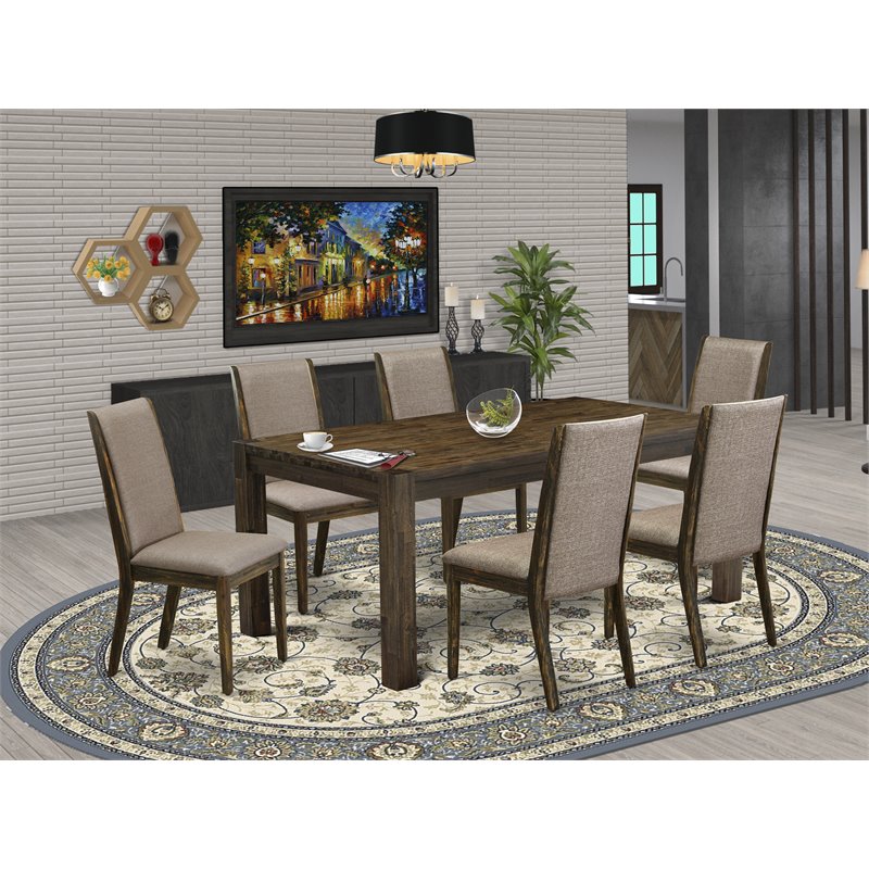 East West Furniture Lismore 7-piece Wood Dinette Set in Brown/Dark Khaki