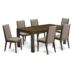 East West Furniture Lismore 7-piece Wood Dinette Set in Brown/Dark Khaki