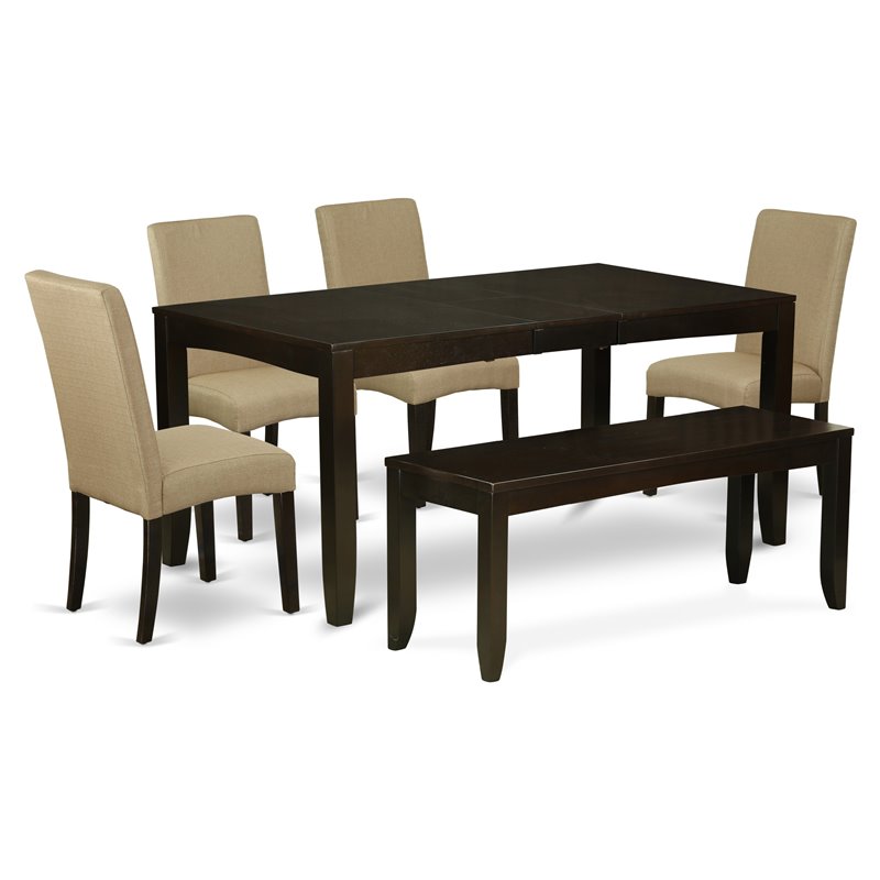 East West Furniture Lynfield 6-piece Wood Dining Set with Bench in Cappuccino
