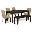 East West Furniture Lynfield 6-piece Wood Dining Set with Bench in Cappuccino