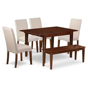 East West Furniture Milan 6-piece Wood Dining Set with Bench in Mahogany