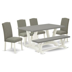 East West Furniture V-Style 6-piece Wood Dining Set in White/Dark Shitake/Cream