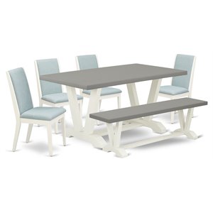 East West Furniture V-Style 6-piece Wood Dining Room Table Set in White/Cement