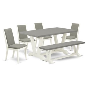 East West Furniture V-Style 6-piece Wood Dining Table Set in White/Shitake