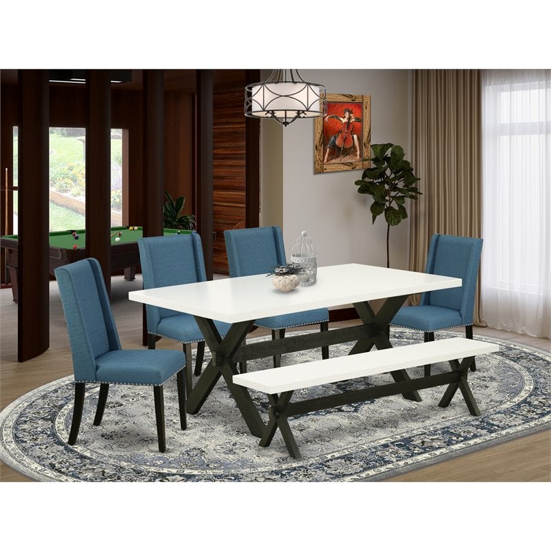 East West Furniture X-Style 6-piece Wood Kitchen Table and Chair Set in Black