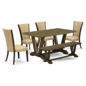 East West Furniture V-Style 6-piece Wood Dinette Set in Jacobean Brown