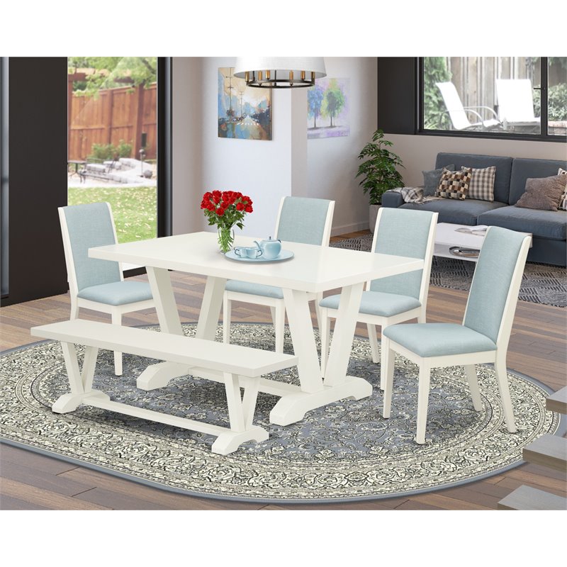 East West Furniture V-Style 6-piece Wood Dining Set w/ Full Back Chairs in White