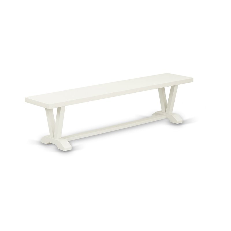 East West Furniture V-Style 6-piece Wood Dining Set with Bench in Linen White
