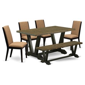 East West Furniture V-Style 6-piece Wood Kitchen Table Set in Black