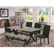 East West Furniture X-Style 6-piece Wood Dining Table Set with Bench in Black