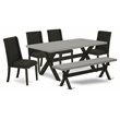 East West Furniture X-Style 6-piece Wood Dining Table Set with Bench in Black