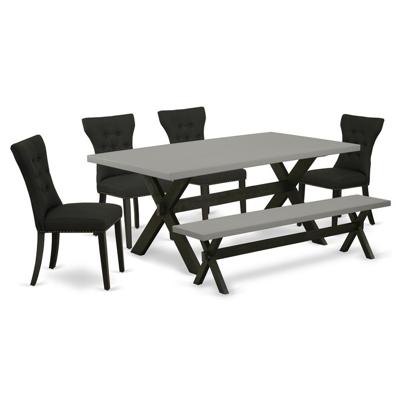 East West Furniture X-Style 6-piece Wood Dining Set with Fabric Seat in Black
