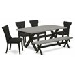 East West Furniture X-Style 6-piece Wood Dining Set with Fabric Seat in Black