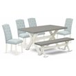 East West Furniture X-Style 6-piece Wood Kitchen Table Set in Linen White