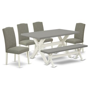 East West Furniture X-Style 6-piece Wood Dining Set in White/Dark Shitake/Cement