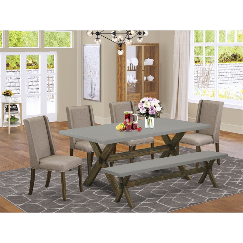 East West Furniture X-Style 6-piece Wood Dining Set in Dark Khaki Brown