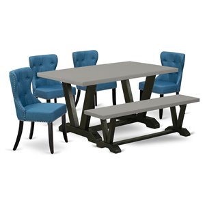 East West Furniture V-Style 6-piece Wood Kitchen Set in Cement/Black