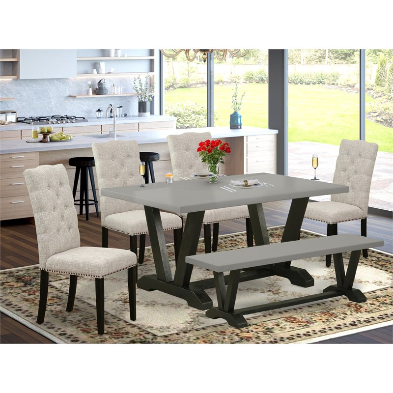 East West Furniture V-Style 6-piece Wood Dining Set in Dark Khaki Brown