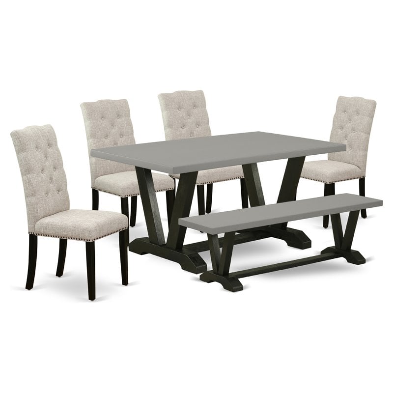 East West Furniture V-Style 6-piece Wood Dining Set in Dark Khaki Brown