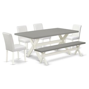 east west furniture x-style 6-piece wood dining table set in linen white