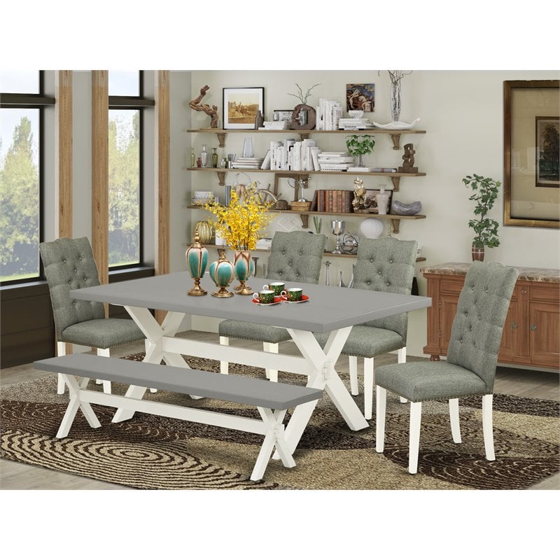 East West Furniture X-Style 6-piece Wood Dinette Table Set in Linen White